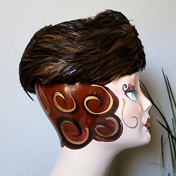 New Antique! RUTH ALAN DESIGNS Roaring 20's Gatsby Brown Pheasant & Wool Hat. - Picture 4 of 7